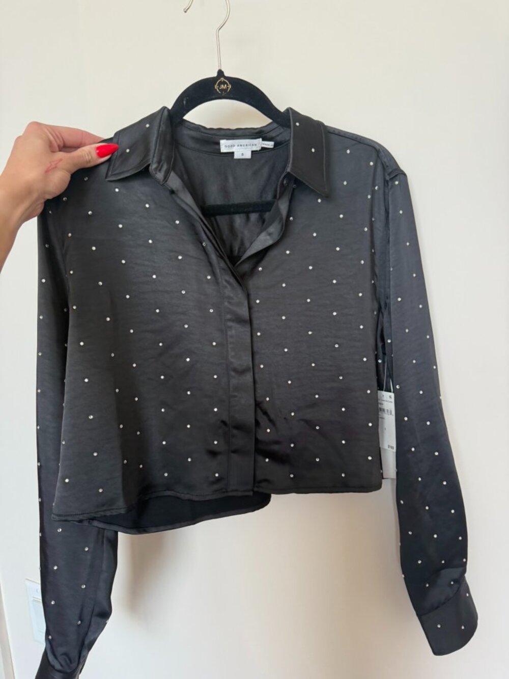 Good American  Crystal Satin Shirt Size Small